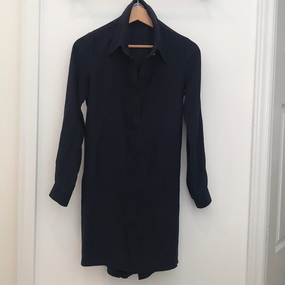 High low navy silk dress